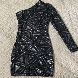 BEBE BEADED MINI DRESS